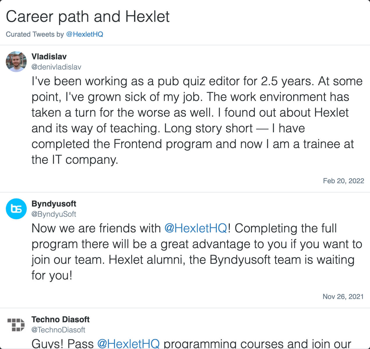Employment and Hexlet on Twitter
