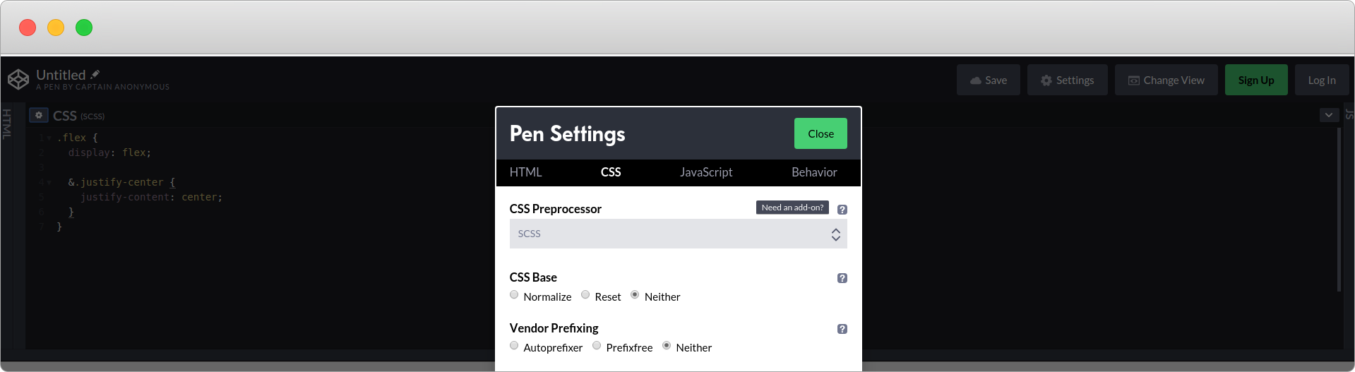 Использование CodePen с SCSS