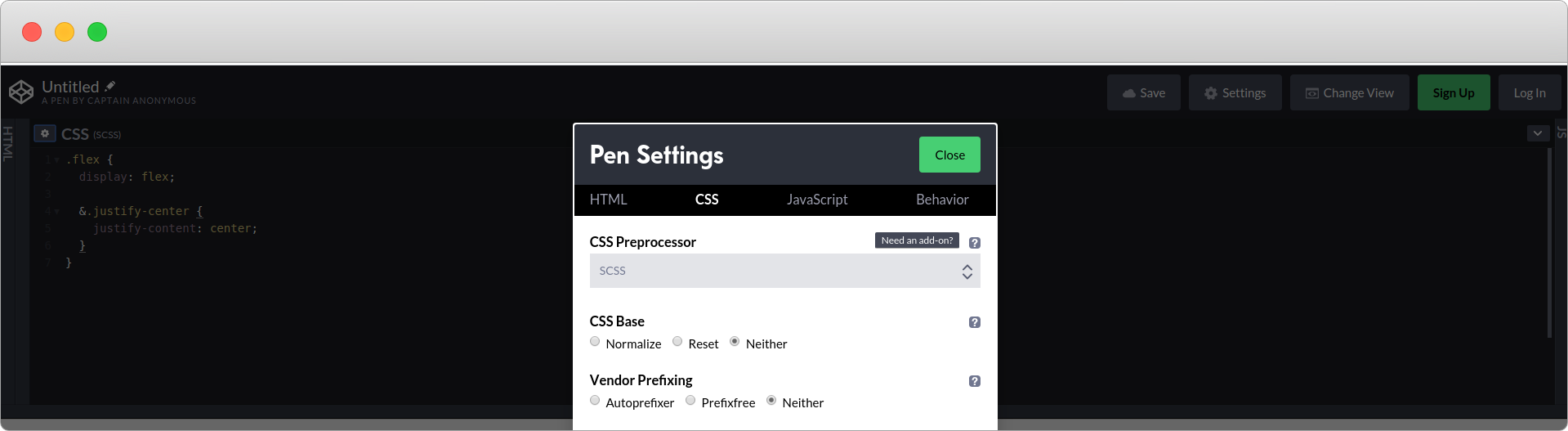 Using CodePen with SCSS
