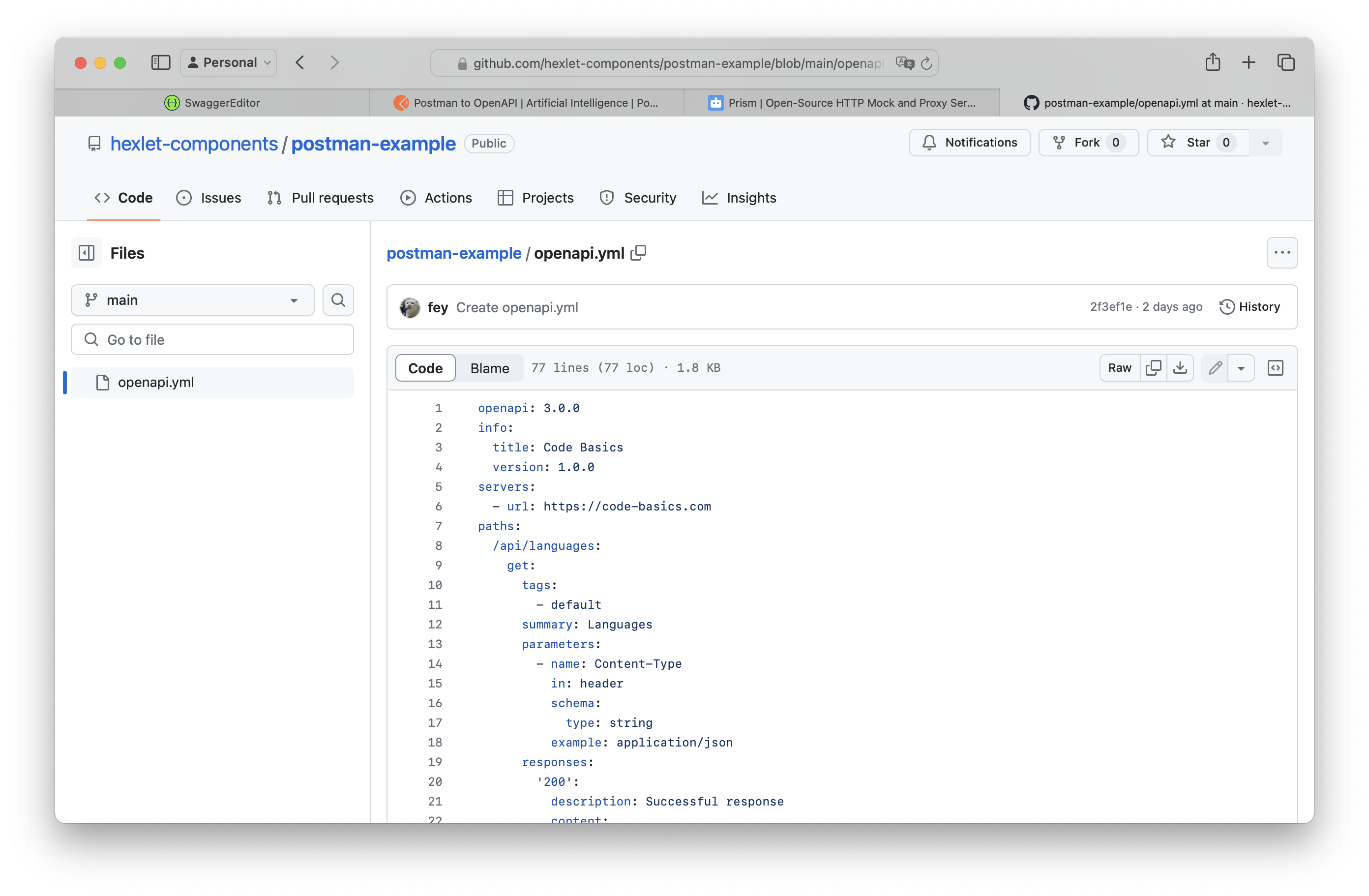 Хранение спецификации OpenAPI на Github